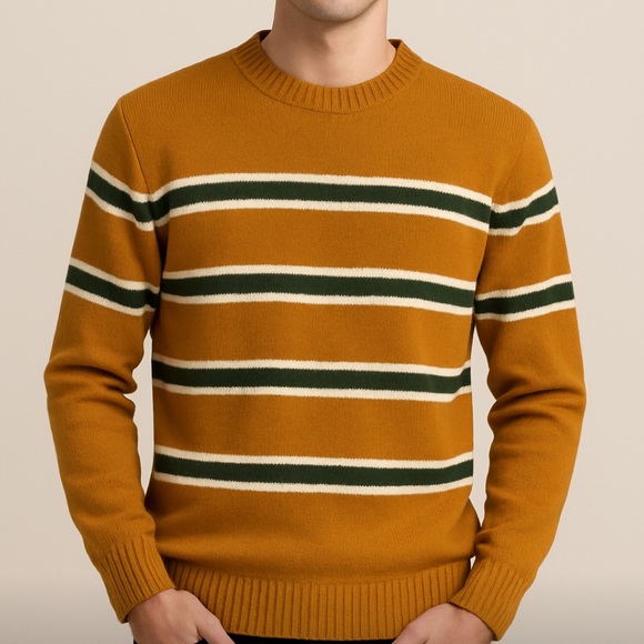 Vintage Striped Sweater in Mustard and Green Sz Large Grandpacore Brian MacNeil - Picture 7 of 7